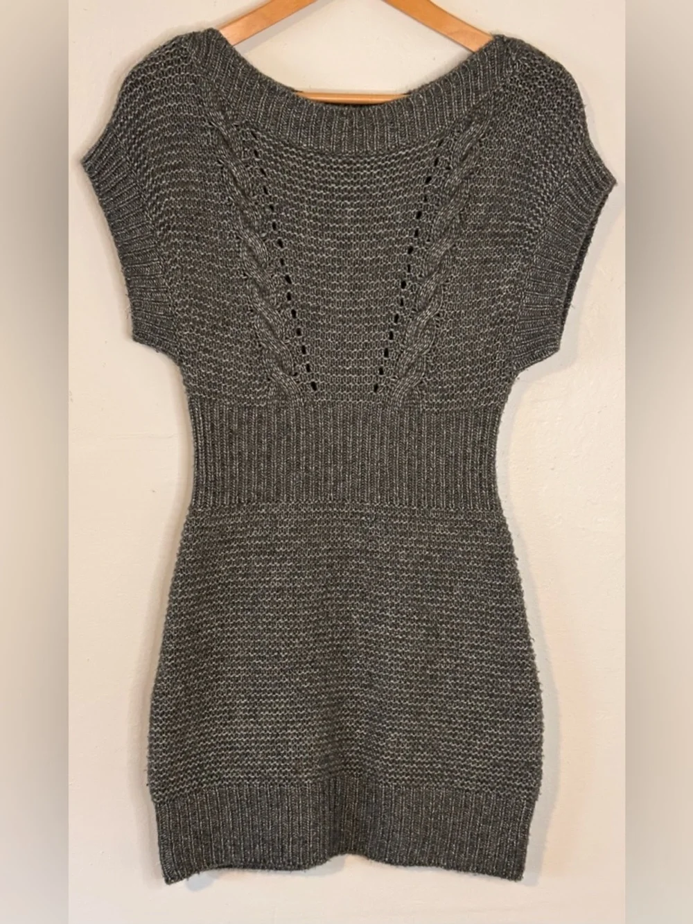 🌸 Armani Exchange Heather Gray Off-the-Shoulder Knit Dress Sweater Size Small